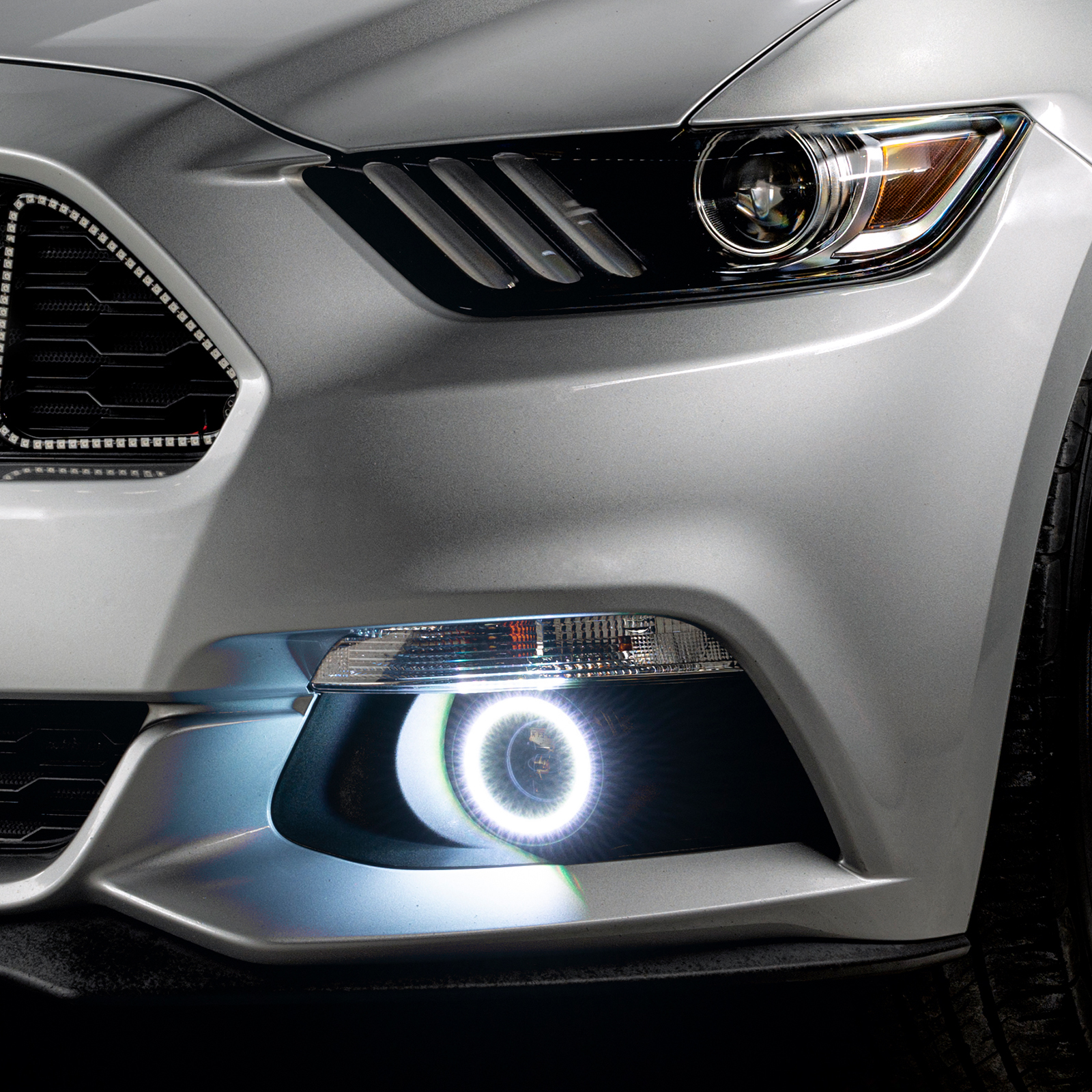 1235-332 - 2015-2017 Ford Mustang Dynamic ColorSHIFT RGB+A Projector Fog Halo Kit- Surface Mount